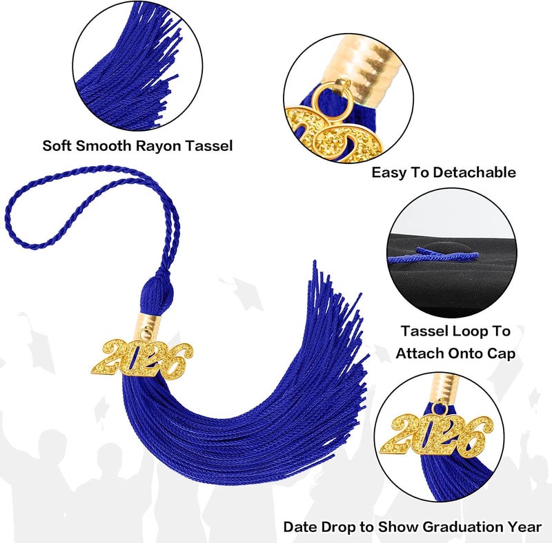 RHOttbiy 2026 Graduation Tassel, 2026 Tassel Graduation, 2026 Tassels for Graduations Cap with 2026 Year Gold Charms for Graduate Cap,Blue Graduations Tassels for Class of 2026 Graduate Ceremonies Accessories - Image 4