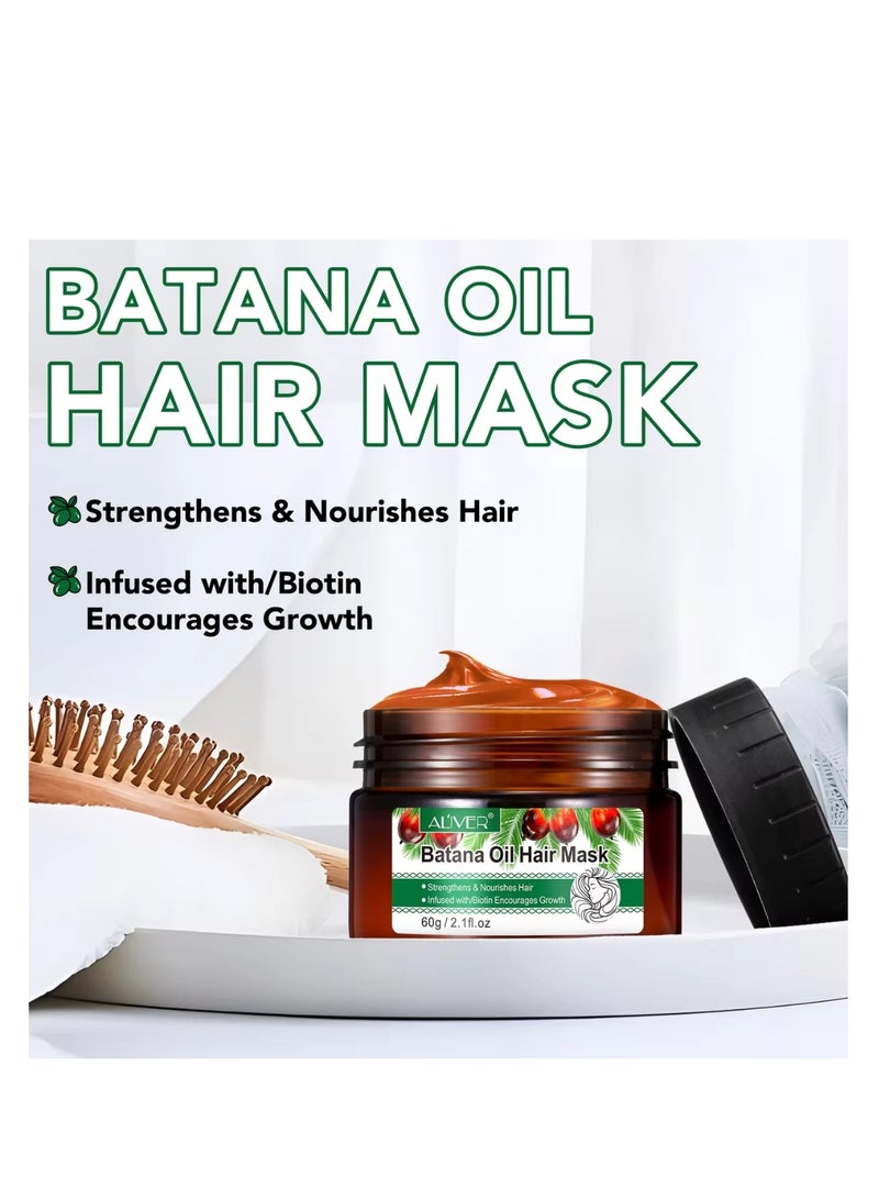 ALIVER 60g Batana Oil Hair Mask Deep Repair Conditioning Batana Oil Strengthens & Nourishes Hair Oil Biotin Deep Treatment Hair Mask to Repair Dry Damaged & Frizzy Hair for All Hair Types - Image 2