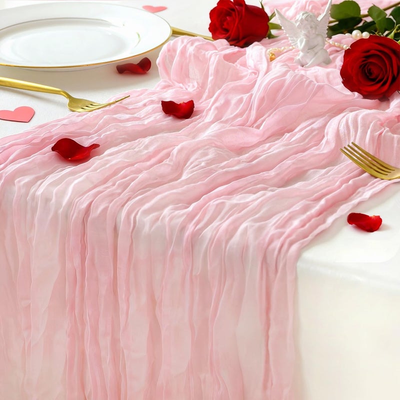 Sioloc Light Pink Cheesecloth Table Runner 120 x 35 Soft Gauze Boho Wedding Valentines Table Decor for 10ft Table Romantic Party Baby Shower Bridal Shower Home Event Decor