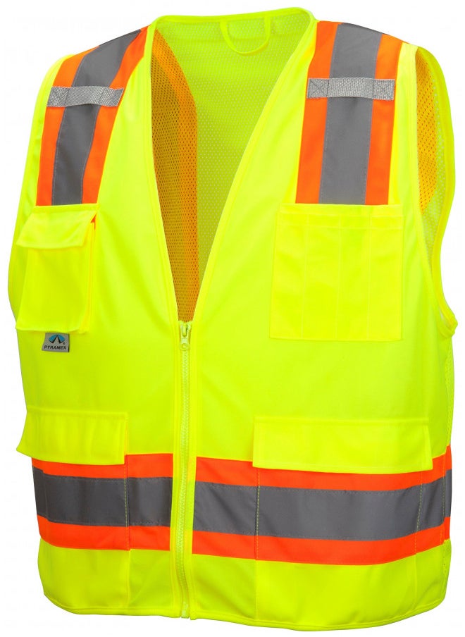 Pyramex Safety Pyramex Class 2 Surveyor's Safety Vest with 8 Pockets, Hi-Vis Lime, 5XL  - Image 1