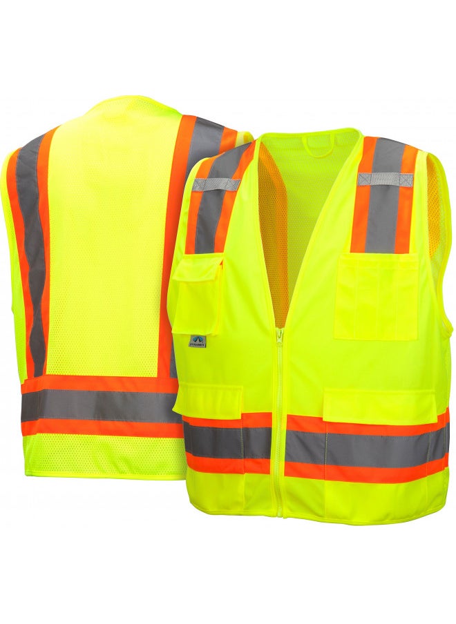 Pyramex Safety Pyramex Class 2 Surveyor's Safety Vest with 8 Pockets, Hi-Vis Lime, 5XL  - Image 3