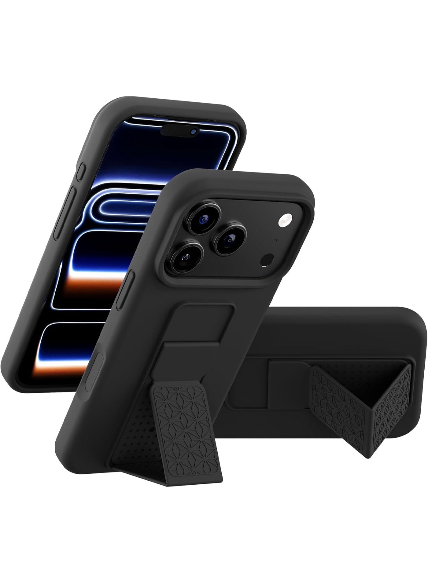 BORTONY iPhone 17 Pro Max Case, Kickstand Finger Grip Cover for iPhone 17 Pro Max, Car Magnetic Multi Stand Vertical and Horizontal Soft Silicone Phone Case for iPhone 17 Pro Max 6.9 inch