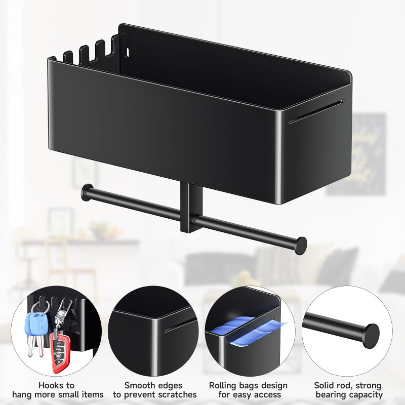 Oukimly Dog Leash Holder for Wall, Dog Leash Hooks, Pet Stuff Organizer with Shelf Storage, Metal Key Holder, Leash Hangers Organizer Rack for Pet Collar, Toys, Treats, Poop Bag (Black) - Image 3