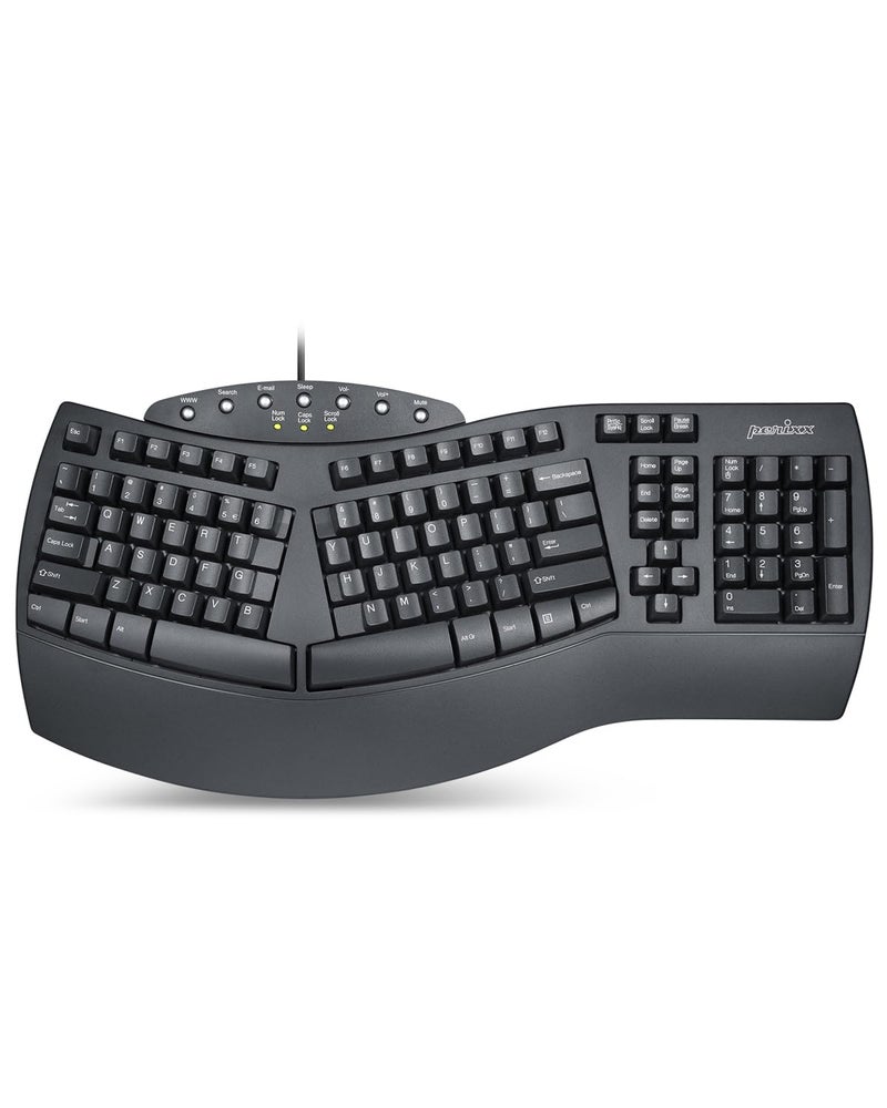Perixx PERIBOARD-512B Wired Ergonomic Keyboard - Split Keyboard, Wrist Rest, Natural Typing - Wired USB Connectivity - US English - Black - Image 1