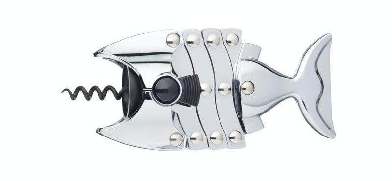 BarCraft Lazy Fish Corkscrew and Bottle Opener, Stainless Steel Wine Opener, 16.5 x 7.5 x 4.5cm, Silver - Image 1