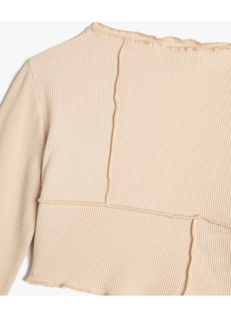 KOTON Crop T-Shirt Long Sleeve High Collar Camisole