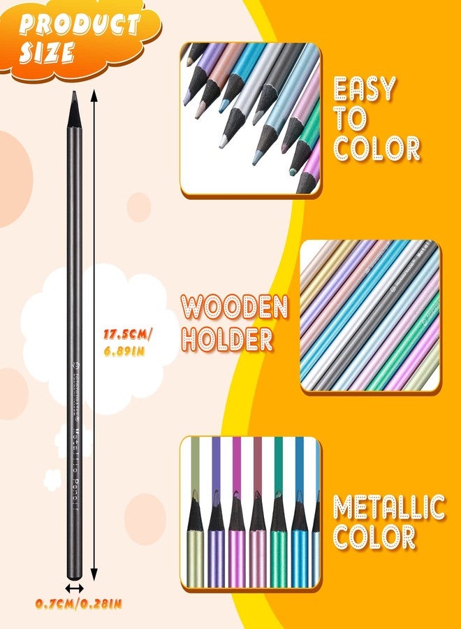 Zhehao 24 Pcs Metallic Colored Pencils Wood Drawing 12 Assorted Colors Sketching Pencil Colorful School Supplies for Art Drawing Coloring Book - Image 2