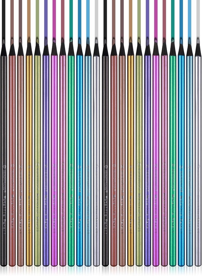 Zhehao 24 Pcs Metallic Colored Pencils Wood Drawing 12 Assorted Colors Sketching Pencil Colorful School Supplies for Art Drawing Coloring Book - Image 1