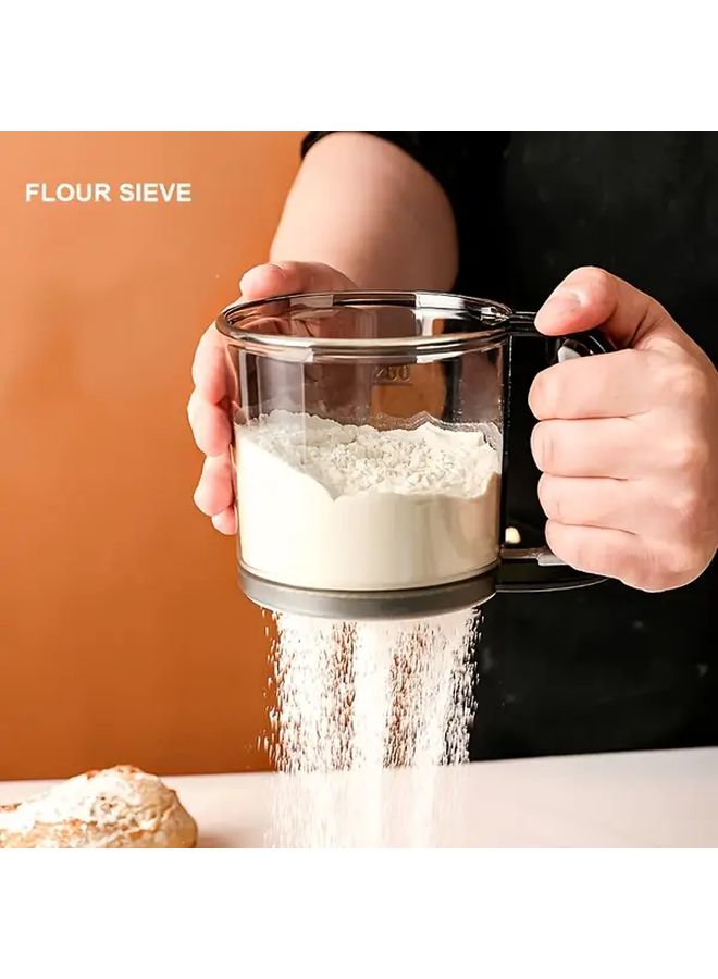 Stainless Steel Flour Sifter Fine Mesh Baking Tool Transparent Gray Handle - Image 1