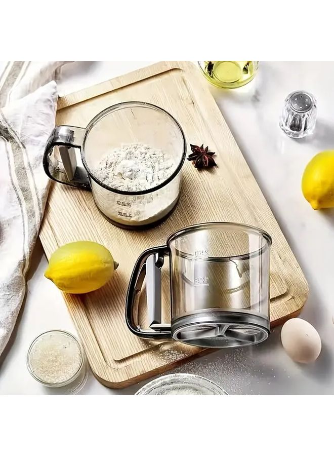 Stainless Steel Flour Sifter Fine Mesh Baking Tool Transparent Gray Handle - Image 4