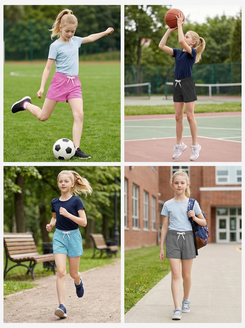 Resinta 5 Pack Girls Athletic Shorts Dry-Fit Soccer Basketball Shorts Performance Teens Shorts with Drawstring and Pockets - Image 2