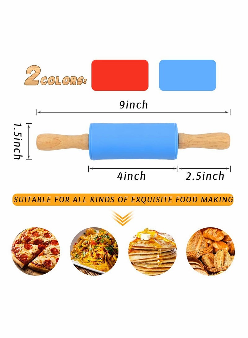 بيوينتي Set of 2 Mini Rolling Pins for Kids, 9 Inch Small Rolling Pin with Easy Grip Handle for Baking - Image 2