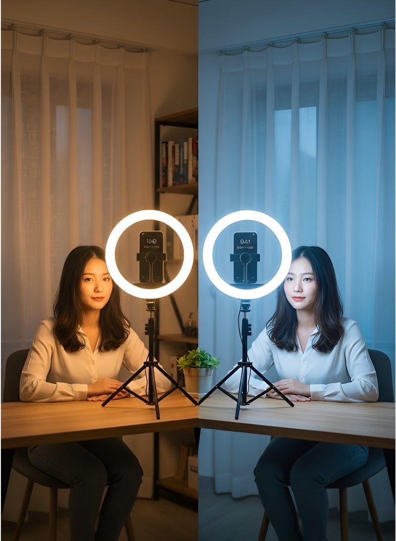 NeePho NP-L20 Ring Light, 2.1 meters tall, with a 360° rotating metal tripod and tri-color lighting for photography and streaming. - Image 5