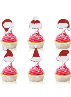 Generic 24 Pcs christmas Cupcake Toppers, Hat Cupcake Decorations, Toppers, Toothpick Flags Cake Decorations, Party Holiday Supplies  - Image 1