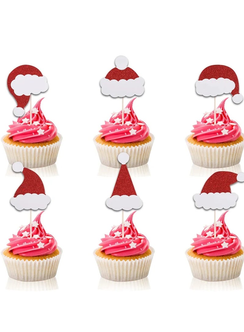 24 Pcs christmas Cupcake Toppers, Hat Cupcake Decorations, Toppers, Toothpick Flags Cake Decorations, Party Holiday Supplies  - Image 1