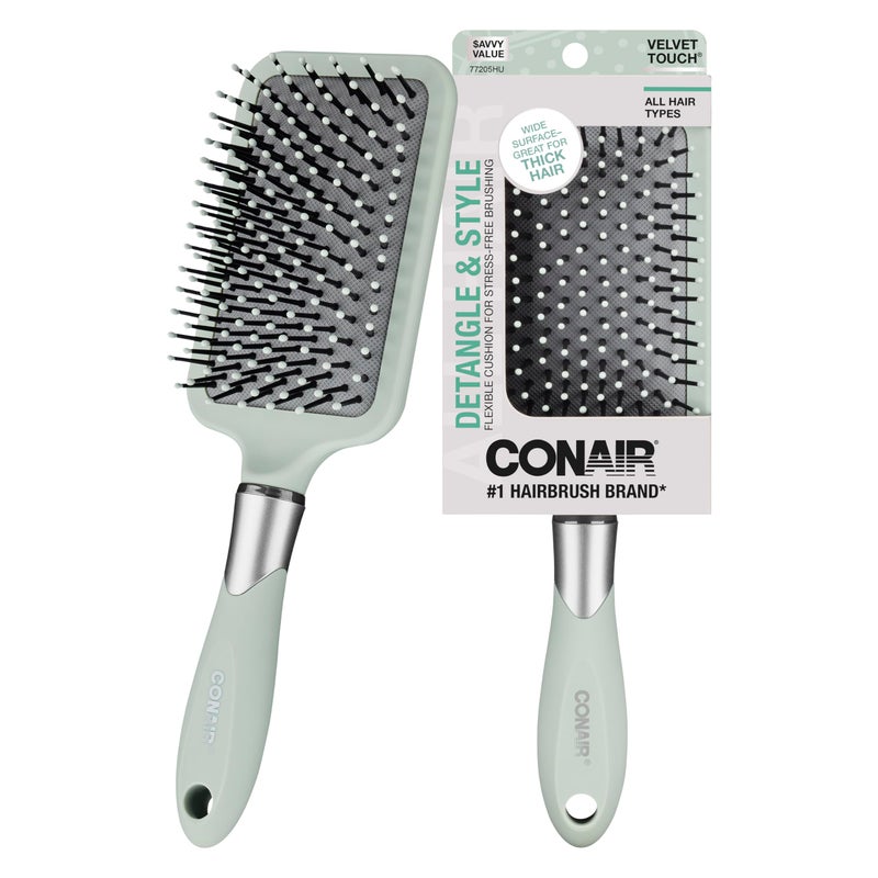 Conair Velvet Touch Paddle Cushion hair brush - Detangling hairbrush - curly or straight styles - men or women - detangler - features soft touch handle - Assorted Color - Image 1