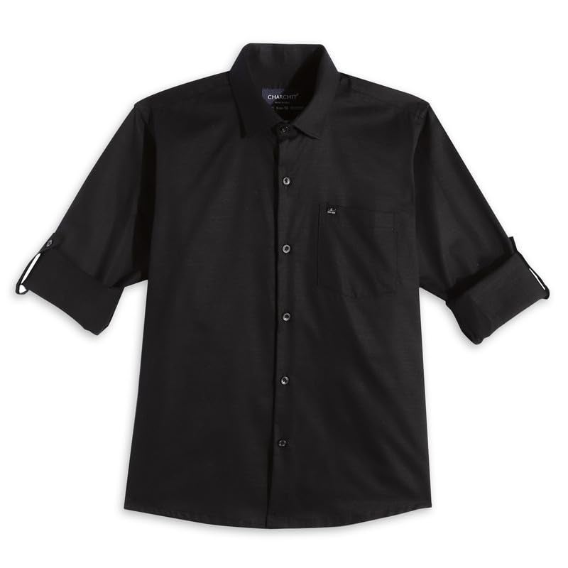 CHARCHIT Boys Cotton Full Sleeves Casual Shirt - Black - Image 4