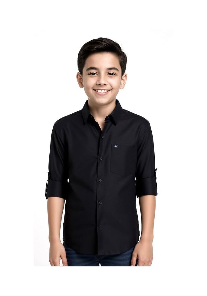 CHARCHIT Boys Cotton Full Sleeves Casual Shirt - Black - Image 1