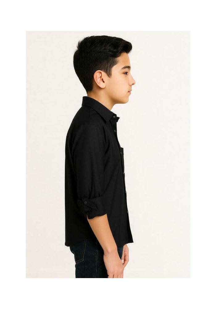 CHARCHIT Boys Cotton Full Sleeves Casual Shirt - Black - Image 3