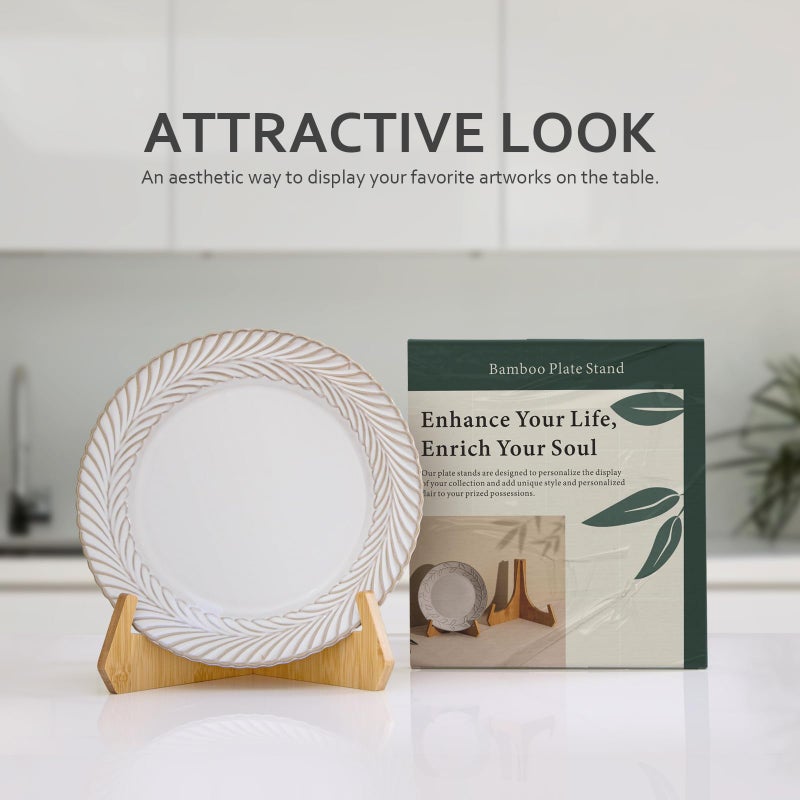 ANBOXIT Plate Stands for Display  8 Inch Plate Holders for Displaying  Bamboo Picture Frame Stand for Tables  Tabletop Easels  Decorative Stand for Platter  Dish  Book  Photo and Plaque (3 Pack) - Image 2