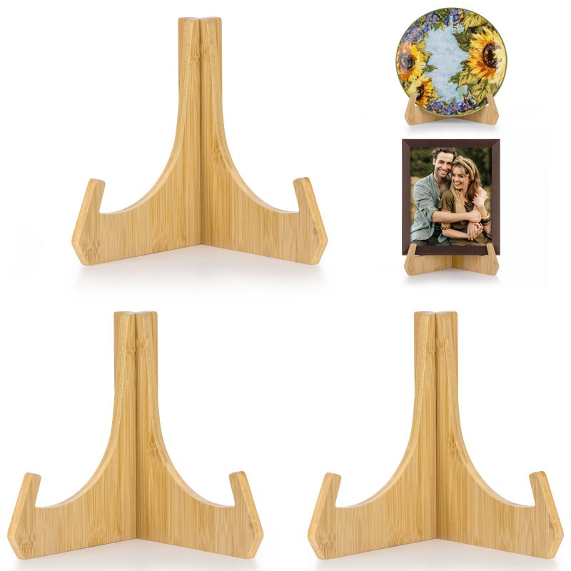 ANBOXIT Plate Stands for Display  8 Inch Plate Holders for Displaying  Bamboo Picture Frame Stand for Tables  Tabletop Easels  Decorative Stand for Platter  Dish  Book  Photo and Plaque (3 Pack) - Image 1