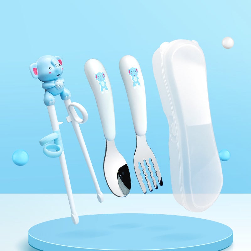 Generic - Childrens Chopsticks Practice Chopsticks Small Tiger Training Chopsticks Childrens Assisted Learning Chopsticks Maternal and Infant SuppliesElephant baby learning Chopsticks +304 spoon Fork + box Elephant baby learning Chopsticks +304 spoon Fork + box - Image 1
