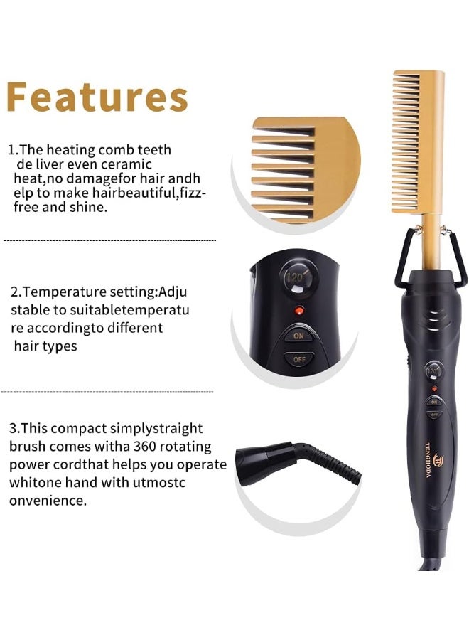 Professional Hair Straightener Comb Ceramic Press Comb with Dual Voltage and Auto Shut-off, Hairdresser Tools - Image 2