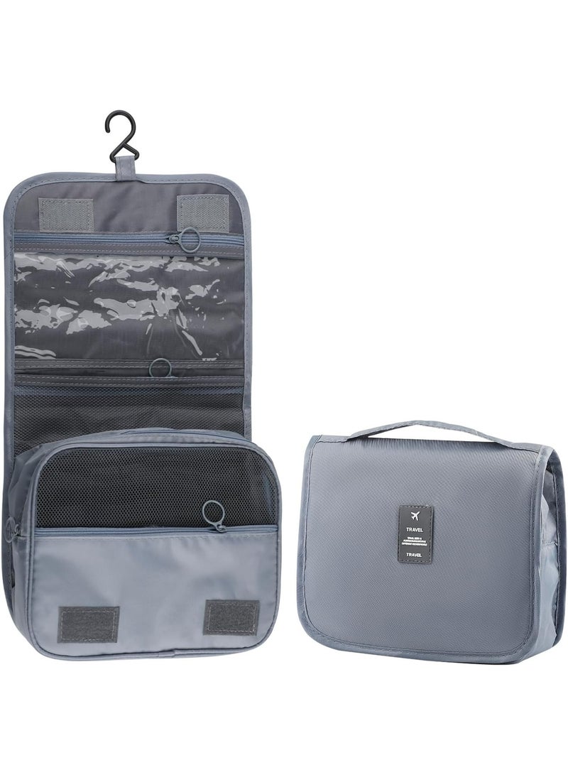 TRAVEL Foldable Hanging Travel Toiletry Bag,Waterproof Portable Travel Bags, Multifunction Travel Makeup Cosmetic Bag Organizer with Hanging Hook (Grey) - Image 1