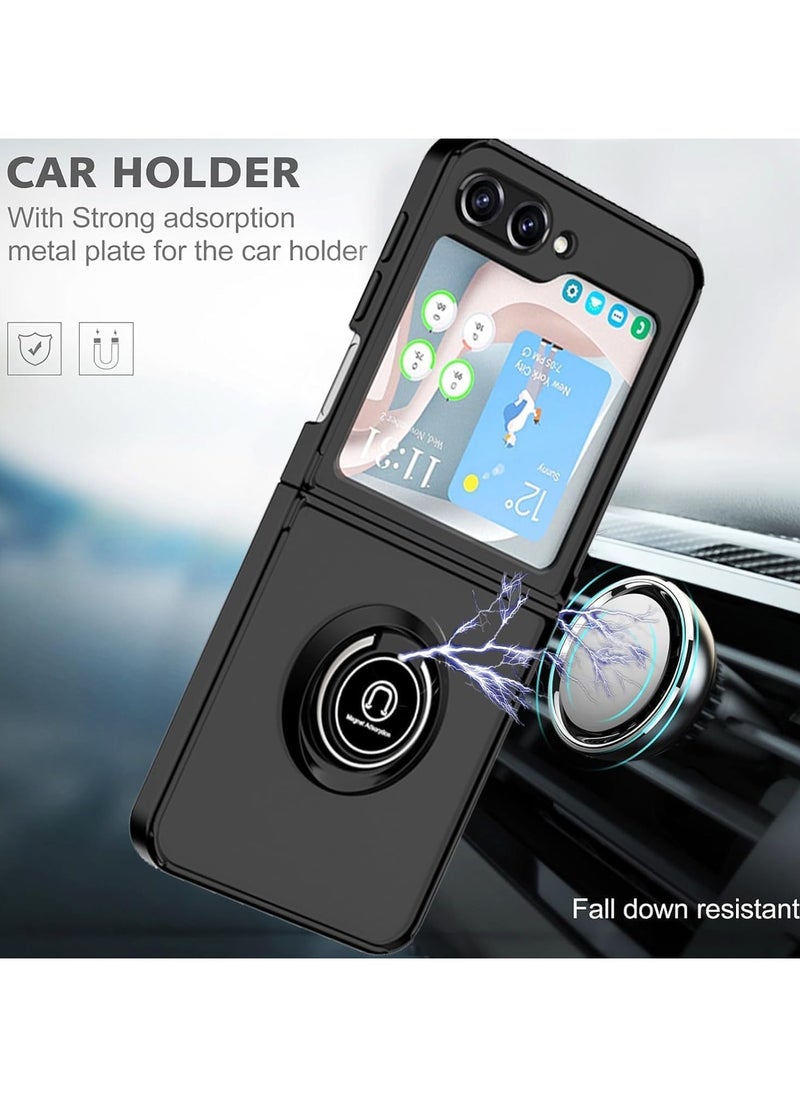 Case for Samsung Galaxy Z Flip 6 5G Rotational Metal Ring Kickstand Cover Shockproof Bumper Matte Finish Hard Back Case Anti Fingerprint Magnetic Car Mount Cover for Samsung Galaxy Z flip6 5G  - Image 3