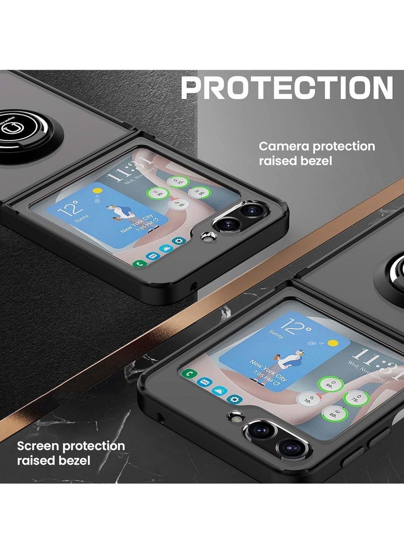 Case for Samsung Galaxy Z Flip 6 5G Rotational Metal Ring Kickstand Cover Shockproof Bumper Matte Finish Hard Back Case Anti Fingerprint Magnetic Car Mount Cover for Samsung Galaxy Z flip6 5G  - Image 4