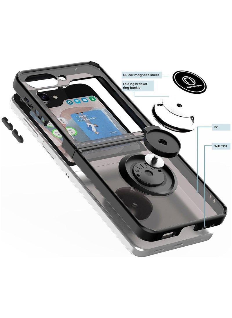 Case for Samsung Galaxy Z Flip 6 5G Rotational Metal Ring Kickstand Cover Shockproof Bumper Matte Finish Hard Back Case Anti Fingerprint Magnetic Car Mount Cover for Samsung Galaxy Z flip6 5G  - Image 2