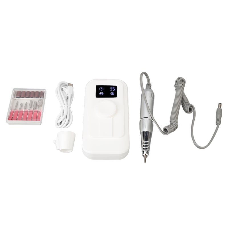 Electric Nail Drill Machine: White 0 To 35000RPM Adjustable Rotation Speed - Multifunctional Electric Nail File With HD LCD Display for Home Salon, Travel And Nail Art Enthusiasts - Image 1