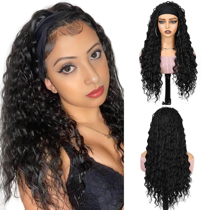 Creamily Body Wave Headband Wig Black Ice Silk Wavy Synthetic Headband Wig for Women 2563cm - Image 1