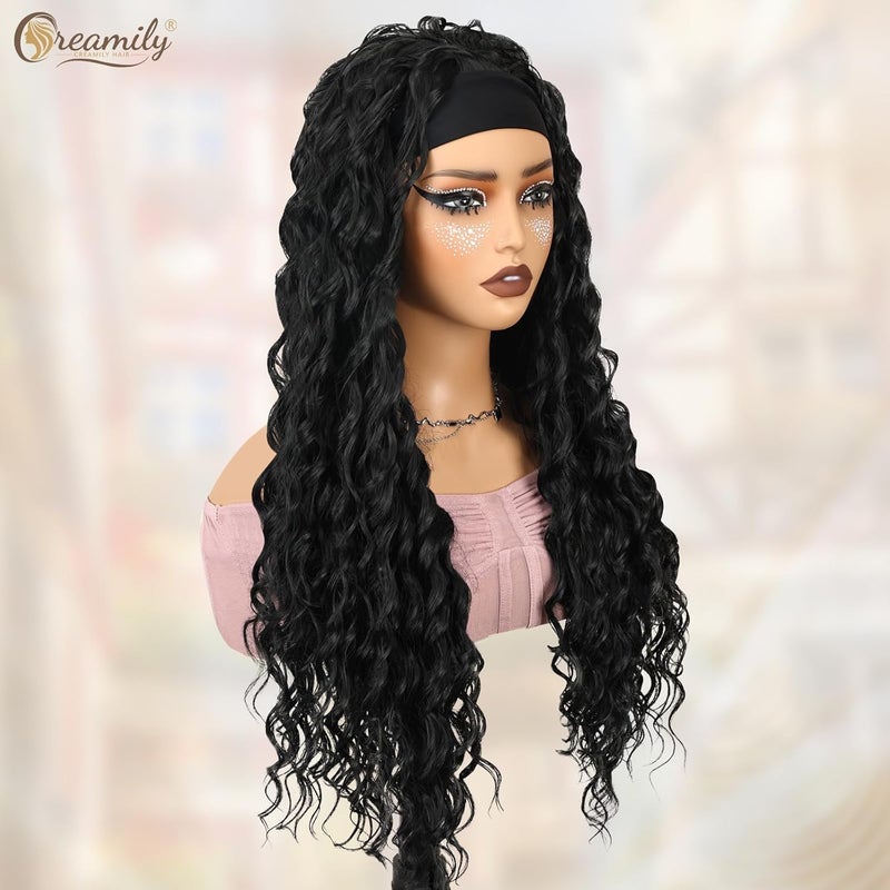 Creamily Body Wave Headband Wig Black Ice Silk Wavy Synthetic Headband Wig for Women 2563cm - Image 4