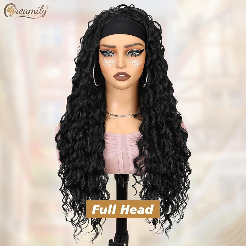 Creamily Body Wave Headband Wig Black Ice Silk Wavy Synthetic Headband Wig for Women 2563cm - Image 2