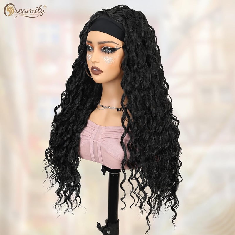 Creamily Body Wave Headband Wig Black Ice Silk Wavy Synthetic Headband Wig for Women 2563cm - Image 3