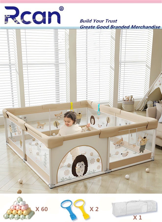 Rcan Foldable Baby Playpen 150*180CM, Playard for Babies and Toddlers, Portable Safety Baby Fence Lightweight,No Installation, Indoor & Outdoor Baby Playpen with Ocean Balls*60 - Image 1