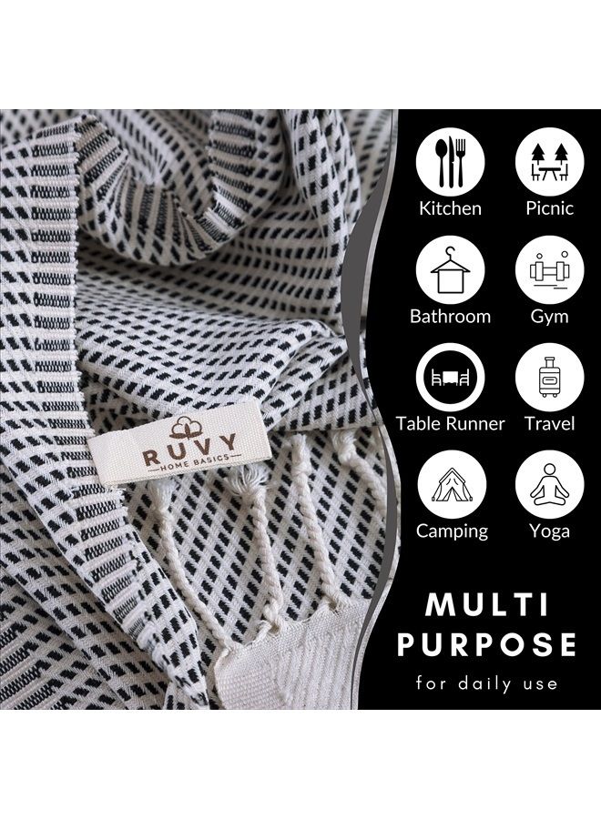 Ruvy Home Basics Turkish Hand Towels for Bathroom Set of 2 | 18"x40", Cotton | Bathroom Hand Towels & Decorative Hand Towels for Bathroom, Kitchen Towels, Dishcloth, Tea, Yoga, Face, Gym - Black - Image 4