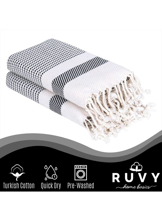 Ruvy Home Basics Turkish Hand Towels for Bathroom Set of 2 | 18"x40", Cotton | Bathroom Hand Towels & Decorative Hand Towels for Bathroom, Kitchen Towels, Dishcloth, Tea, Yoga, Face, Gym - Black - Image 2