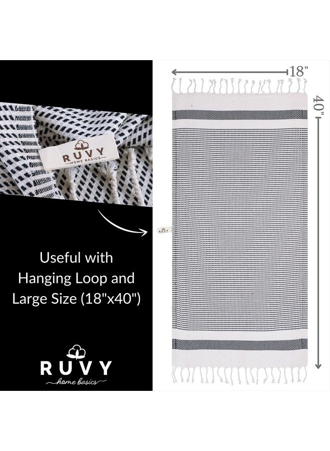 Ruvy Home Basics Turkish Hand Towels for Bathroom Set of 2 | 18"x40", Cotton | Bathroom Hand Towels & Decorative Hand Towels for Bathroom, Kitchen Towels, Dishcloth, Tea, Yoga, Face, Gym - Black - Image 3