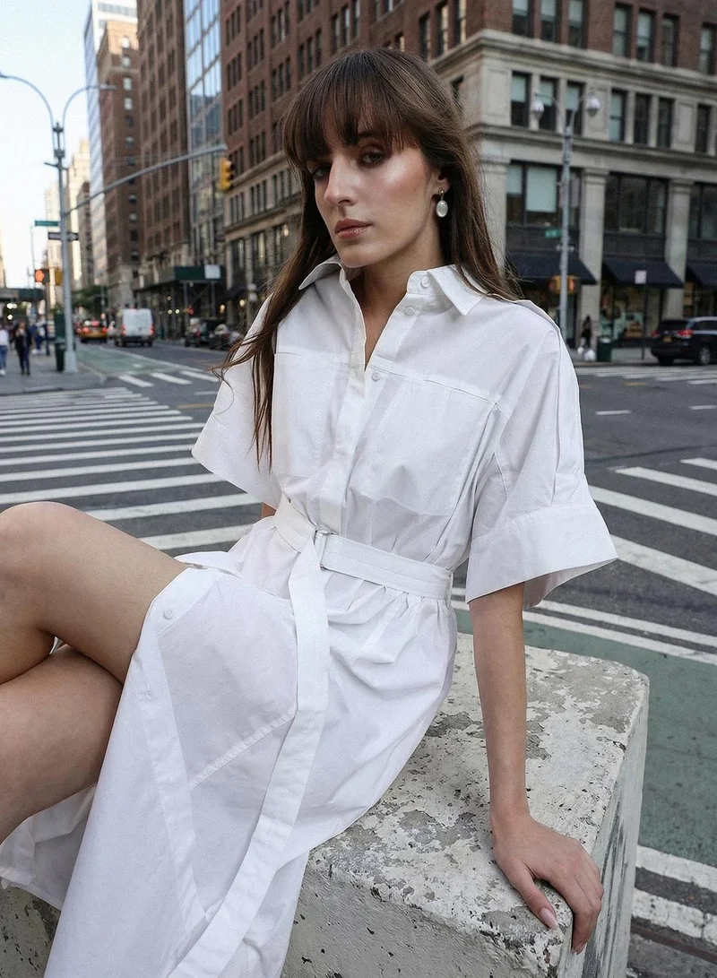 دينيس لينغو Off White 100% Cotton Solid Print Maxi Shift Regular Fit Dress For Women