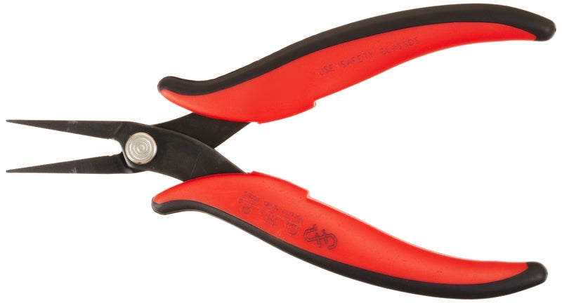 Hakko CHP PN-2005 Long-Nose Pliers, Pointed Nose, Flat Outside Edge, Serrated Jaws, 32mm Jaw Length, 1.2mm Nose Width, 3mm Thick Steel, Red