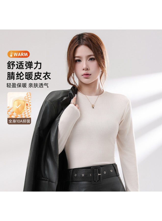 Modal Basic Solid Color Round Neck Long Sleeve Simple Inner Wear Top For Women In Spring And Autumn - Image 2