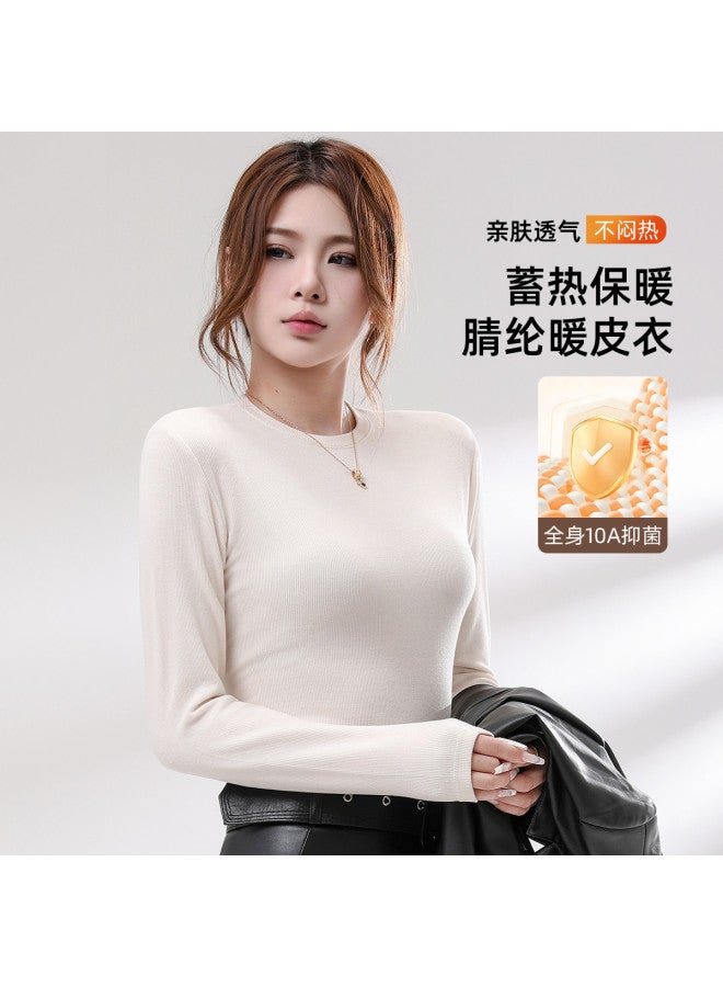 Modal Basic Solid Color Round Neck Long Sleeve Simple Inner Wear Top For Women In Spring And Autumn - Image 4