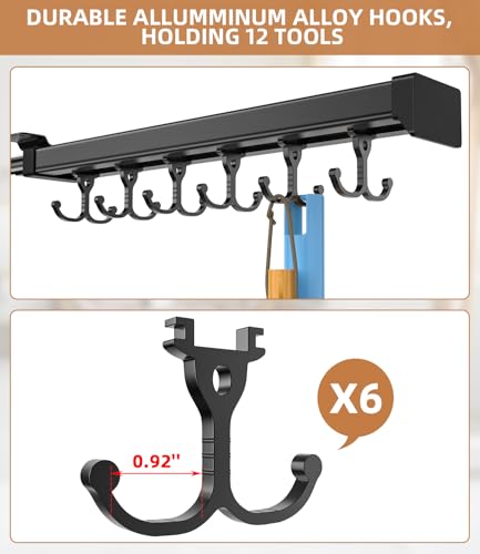 PrimZooty Pull Out Broom Holder With Adjustable Double Row Sliding Hook, Multifunctional Slide Broom And Mop Storage/Organizer Garage Organization Hooks, for Closet Laundry Garage - 36cm/14.17in - Image 4