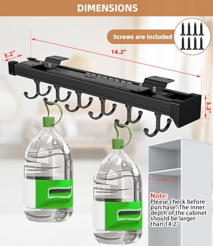 PrimZooty Pull Out Broom Holder With Adjustable Double Row Sliding Hook, Multifunctional Slide Broom And Mop Storage/Organizer Garage Organization Hooks, for Closet Laundry Garage - 36cm/14.17in - Image 5