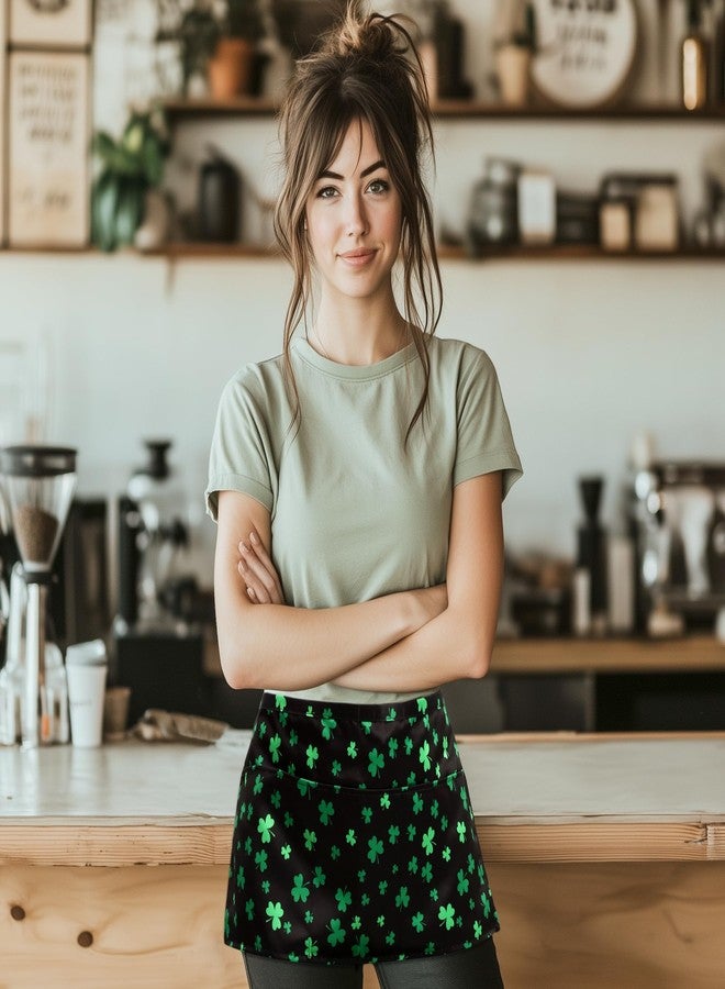 Plum Hill Shamrock St. Patrick's Day Half Waist Apron With 3 Pockets Waterproof 100% Polyester Cocktail Aprons for Waitresses Servers Bartenders Vendors - Image 2