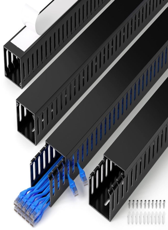 ZhiYo 66in(4X L16.5in) Professional Server Rack Cable Management Raceway, H2in x W2in Cable Raceway Kit, Electrically Safe PVC Open Slot Wire Raceway for Under Desk/Computer/Network Cords, Black - Image 1