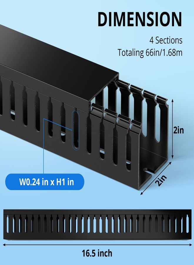 ZhiYo 66in(4X L16.5in) Professional Server Rack Cable Management Raceway, H2in x W2in Cable Raceway Kit, Electrically Safe PVC Open Slot Wire Raceway for Under Desk/Computer/Network Cords, Black - Image 2