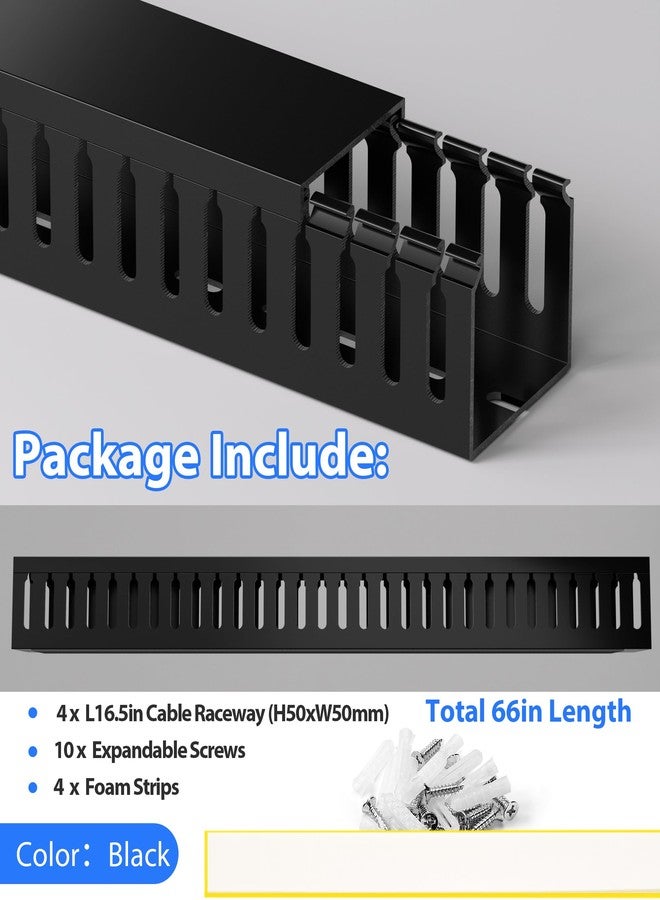 ZhiYo 66in(4X L16.5in) Professional Server Rack Cable Management Raceway, H2in x W2in Cable Raceway Kit, Electrically Safe PVC Open Slot Wire Raceway for Under Desk/Computer/Network Cords, Black - Image 5
